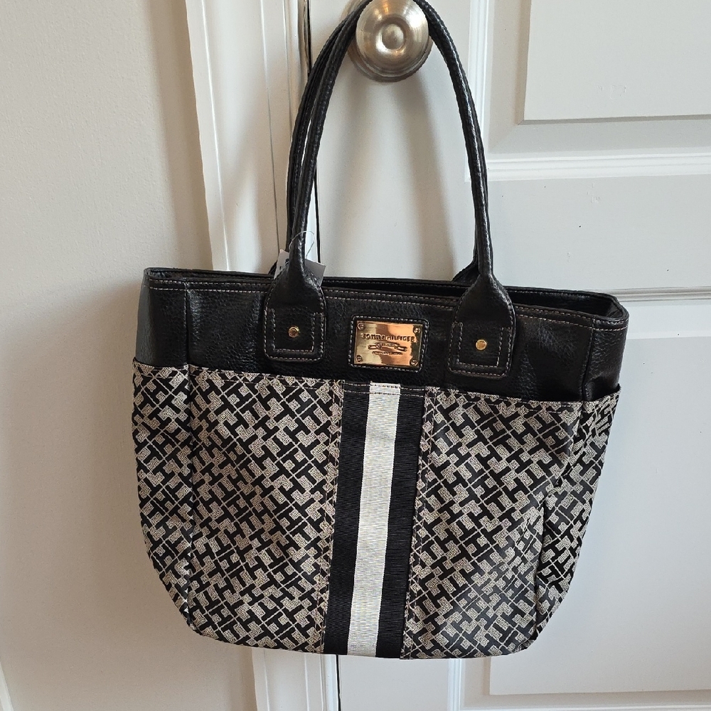 Tommy Hilfiger Monogram Black and Cream Quiet Luxury Tote